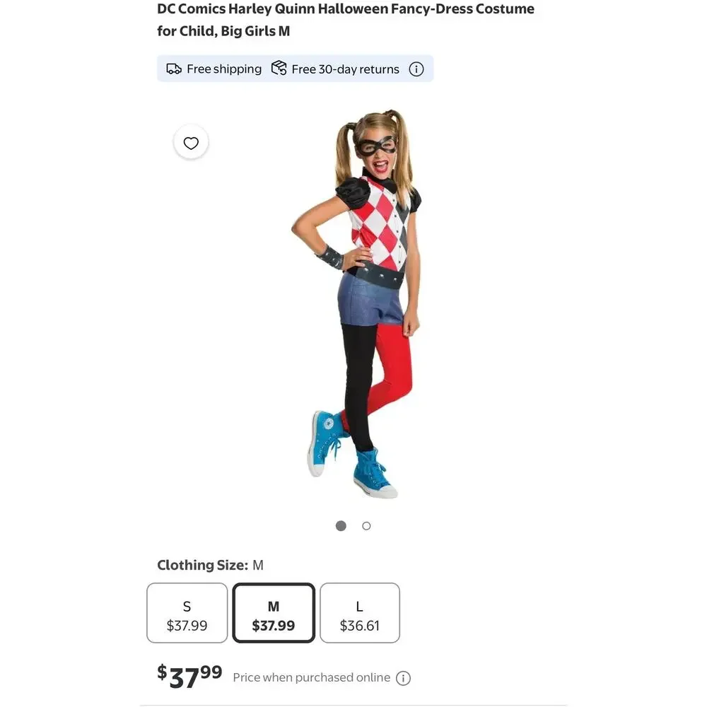 NEW! DC Comics Harley Quinn Halloween Fancy-Dress Costume for Child, Big Girls M